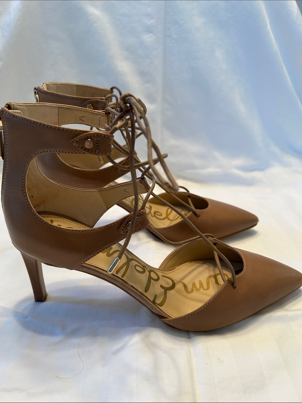 Sam Edelman Tan Lace-Up Pointed Toe Heels - Picture 3 of 7